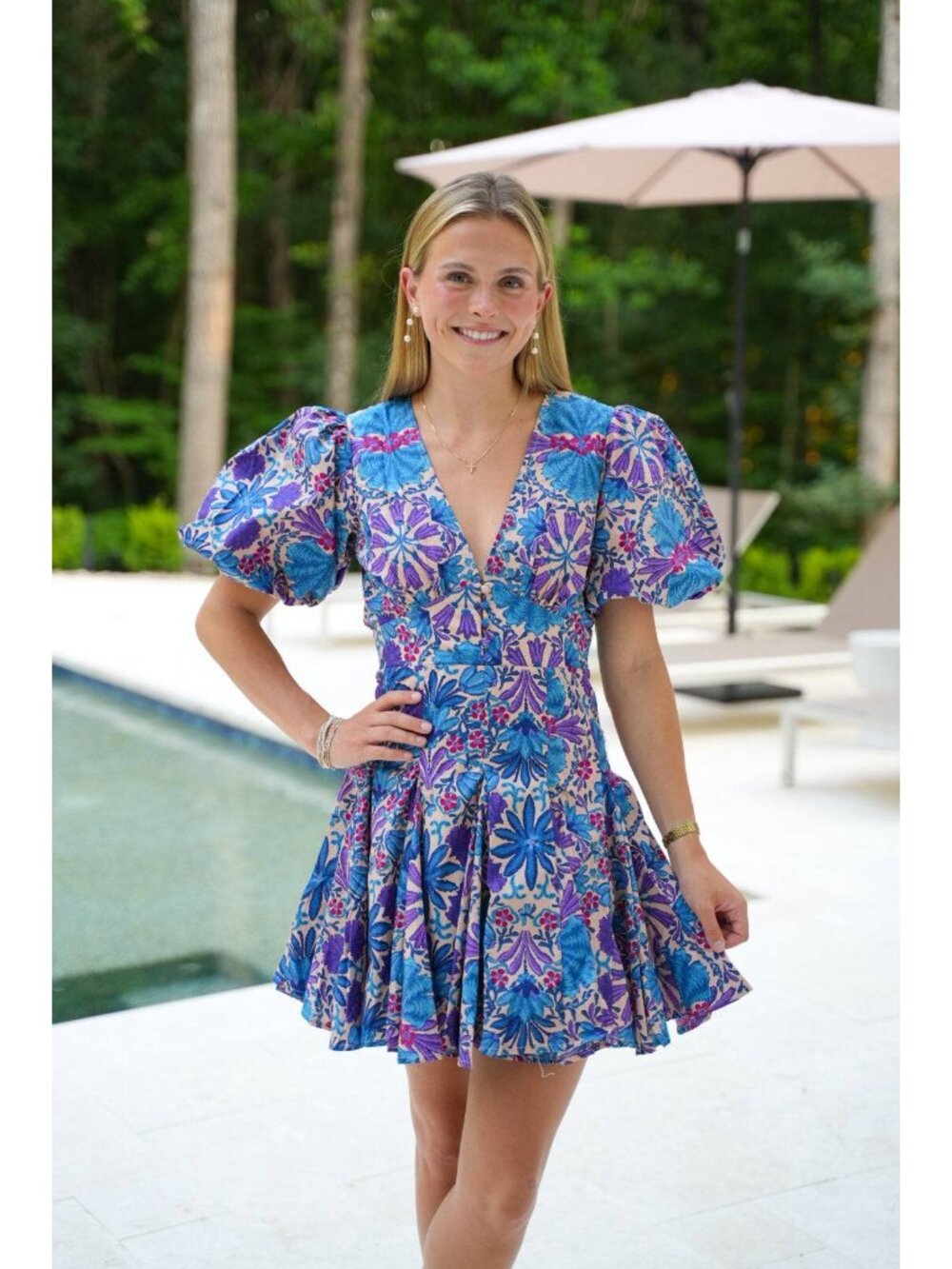 NWT Olivaceous Diya Floral Puff Sleeve Mini Dress Size M